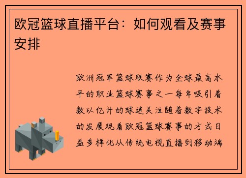 欧冠篮球直播平台：如何观看及赛事安排